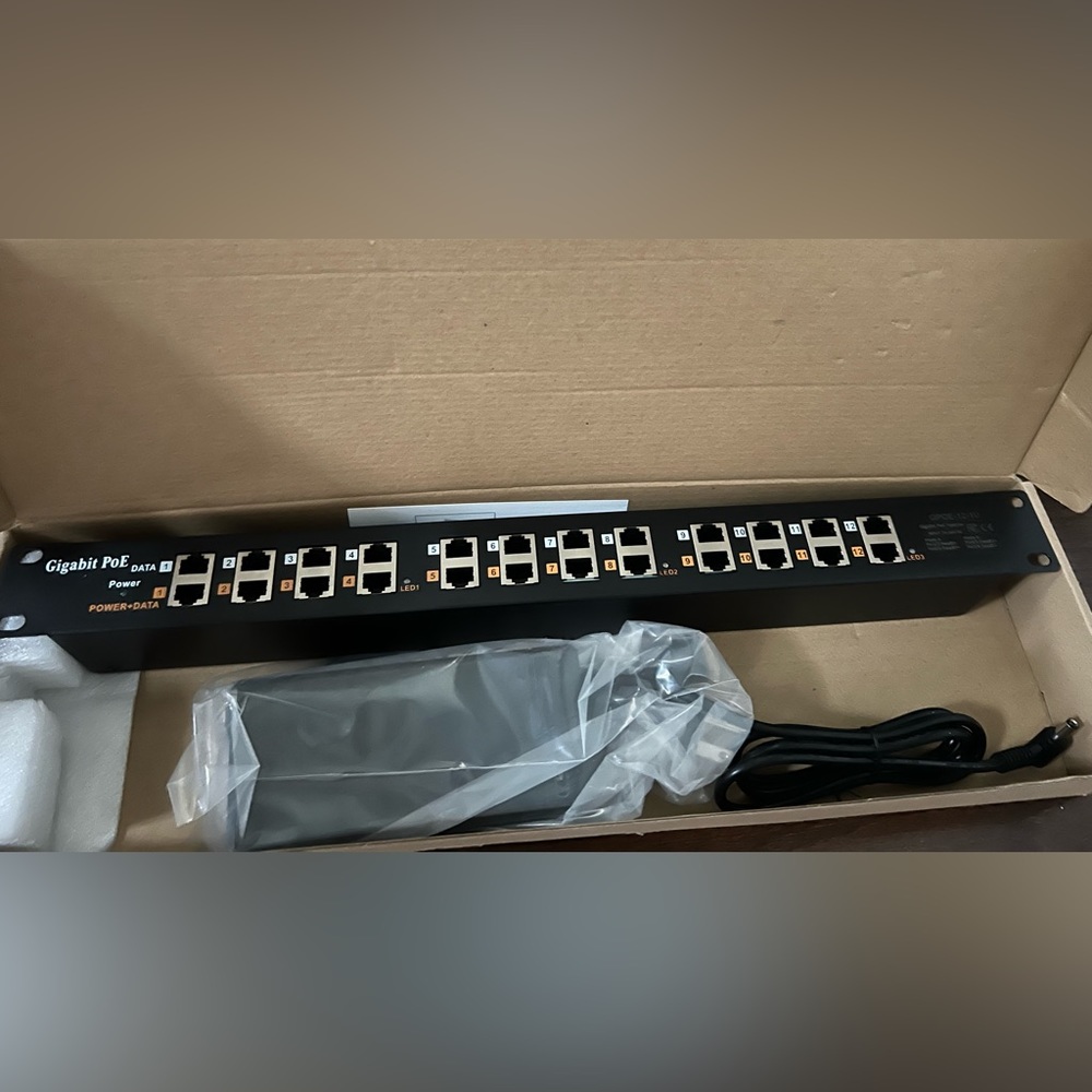 PoE Texas PoE Injector 12 Port Gigabit Passive Midspan Injector with 24V 120Watt
